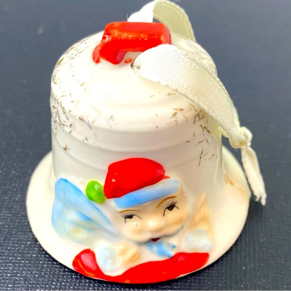 Vintage Porcelain Santa Bell Seasons Greetings Ornament Bell Made In Jap…